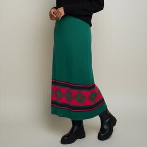 Vintage Dalton Knit Maxi Skirt Southwestern Aztec Print Green & Magenta Sz Med